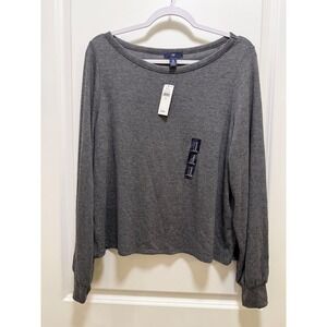 Gap‎ Womens Medium Gray Heather Long Sleeve Boat Neck Knit Top NWT 200229-00-1